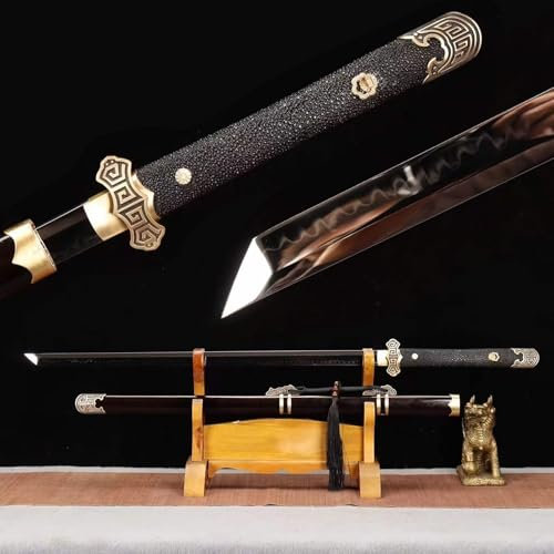 40 Zoll handgefertigtes Tang-Schwert mit Scheide,echtes Tang-Messer aus T10-Stahl,Handschutz aus reinem Kupfer + Ebenholz-Lackscheide,gerades Trainingsschwert,chinesisches Schwert,Sammlerschwert