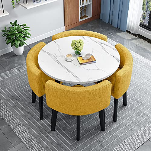 Modernes rundes Esstisch-Set mit 4 Stühlen, platzsparende Möbel für Zuhause, Büro, 90 x 90 x 75 cm, gepolsterte Stühle, Empfangsbereich, Sitzgruppe