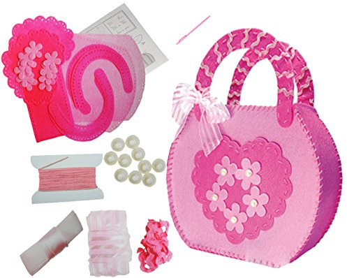 alles-meine.de GmbH Bastelset - Filz Henkeltasche - Blume & Herz rosa - zum Sticken, einfaches Nähen per Hand - Tasche/Filztasche - Komplettset filzen - Creativ - Filzset z..
