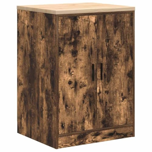 vidaXL Garagen-Aufbewahrungsschrank, Schrank Lagerschrank mit Holzarbeitsplatte, Werkzeugschrank Garagenschrank, Räuchereiche Massivholz Kiefer