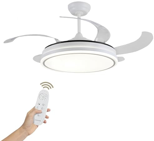 LUMIKING Lampara Ventilador de Techo XXL con Luz LED Silencioso de 40 W de Motor con 4 Aspas - Ventiladores de Techo de Gran Tamaño Retractil de 132 cm - Funcion Verano e Invierno con Temporizador
