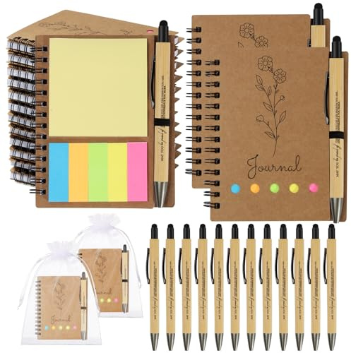 12 Set Coffret Cadeau, Notes Autocollantes, Stylos de Motivation et Sacs | Geschenkset pour Collègue, Cadeaux d'appréciation des Employés, Mini Cahiers de Motivation