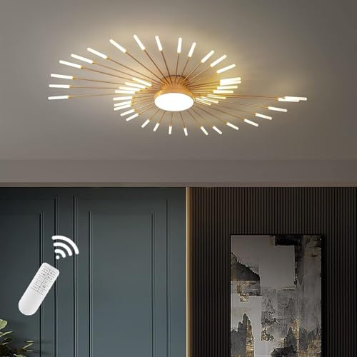 minifair Moderne LED-Deckenleuchte,42+1 Köpfe Dimmbar Halbbündige Deckenbeleuchtung,goldene Kronleuchter,Deckenleuchten Für Schlafzimmer,Wohnzimmer,Küche,Esszimmer,Büro,3000K–6000K Mit Fernbedienung
