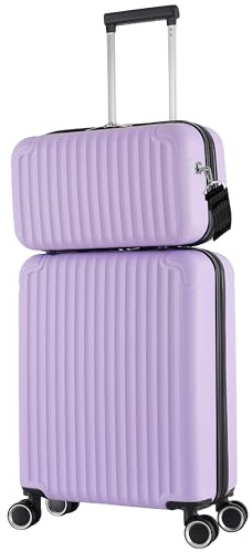R.Leone Valigia Ryanair 55x40x20 cm + 40x20x25 cm Set 2 Pezzi Trolley Bagaglio a mano 4 Ruote e Beauty Case in ABS 999 (Lilla, Valigia 55x40x20 cm + Borsa 40x20x25 cm)
