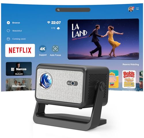 Smart Mini Beamer 【Netflix Offiziell ＆ Autofokus / 6D Trapezkorrektur 】 28000L WiFi6 Bluetooth Beamer Klein Full HD 1080P,VISSPL Unterstützt 4K Handy Projektor, Video Projector für Heimkino/Outdoor