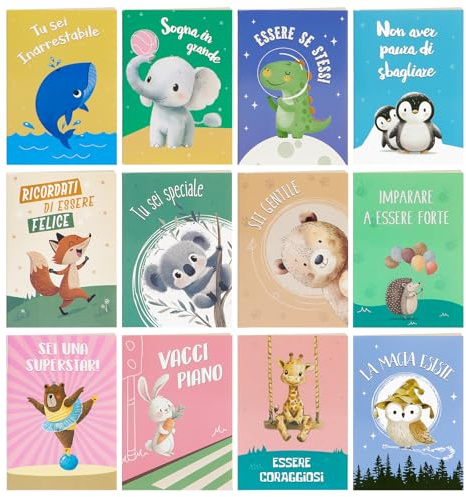 BETESSIN 12pz Mini Taccuini Animali con Frasi Motivazionali Italiano Gadget Regalo Compleanno Bambini Alunni Natalizio Blocknotes Colorati Quaderni Tascabili