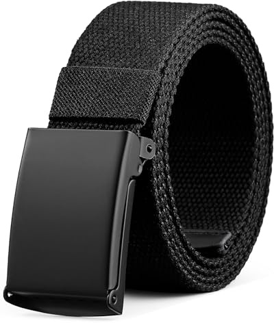 Bon4Extrao bälte herr utan hål, canvastyg bälte män steglöst justerbart 38 mm, utomhus business arbetsbälte med snabbkoppling passar överallt, svart, 105cm (Längd: 125cm)