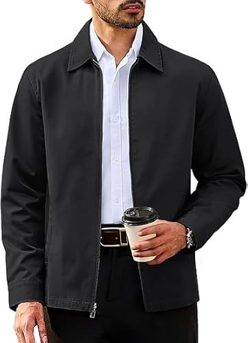 TACVASEN Bomber Jackets for Men UK Lightweight Casual Jacket with Pockets Fall Windbreaker for Work Walking Black,3XL