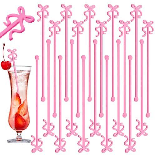20Pcs Drink Stirrers, Reusable Cocktail Stirrers Swizzle Sticks, Bow Drink Stirrer and Cocktail Mixing Spoons, Drinks Mixing Sticks, for Juice, Coffee,Beverage,Tea