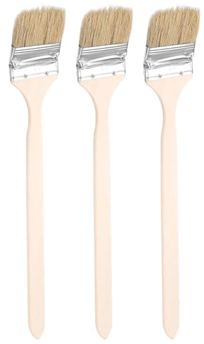 sourcing map 3pcs Bent Radiator Paint Brush 2.5 Width Curved Wall Paint Soft Bristle Brushes with Long Wood Handle for DIY Paint Flat Art Furniture Cabinet Fences Deck Wall Trim, Brown
