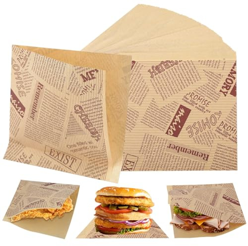 Lot de 150 feuilles de papier épais pour hamburger, feuilles de papier Deli, sacs à fromage, imperméables et à l'huile, papier à sandwich pour hamburgers, frites, pain au beurre, fromage, gâteau, 15 x