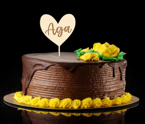 Cake Topper Herz personalisiert mit Wunschname – Tortenstecker aus Holz für Geburtstag, Hochzeit, Taufe, Jubiläum – Kuchendeko Herzform – individuelle Tortendekoration