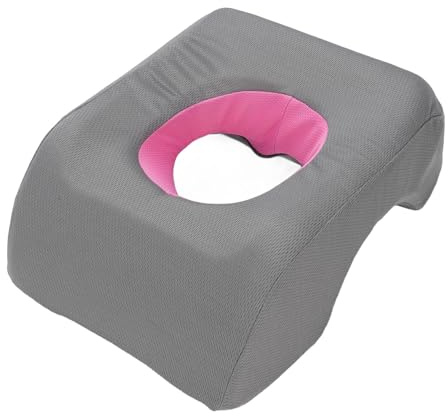 Fyearfly Almohada boca abajo con agujero central suave, cojín portátil para reposacabezas para salón y hogar, color gris y rosa, alivia la presión, comodidad asequible