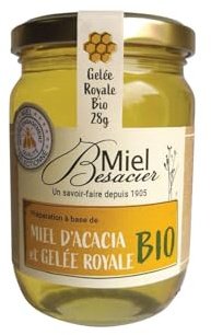 MIEL BESACIER – Miel d’Acacia Bio Doux et Gelée Royale Revitalisante, Pot 250g - Le Lot De 3
