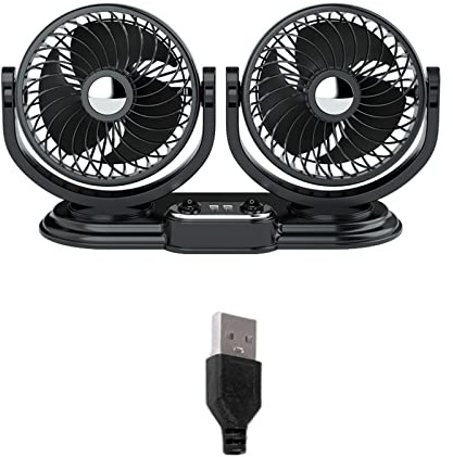 Wdbild Ventilateur de voiture électrique USB 12 V avec 360 degrés réglable à 360 degrés faible bruit automobile avec 2 ventilateurs Po portables oscillants flexibles portables pour bureau silencieux