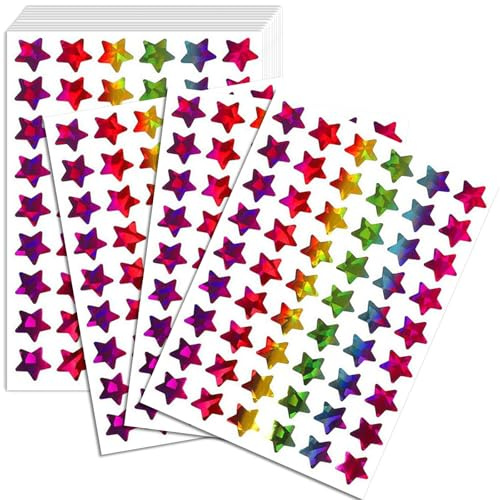 Ovanda 540 Stück Sterne Sticker, Sterne Belohnungssticker, Gold Sterne Aufkleber, Sticker Sternes Glitzer, 3D Aufkleber Sternes Leuchtsterne Selbstklebend Bunte Laser Belohnungstafel Kinder