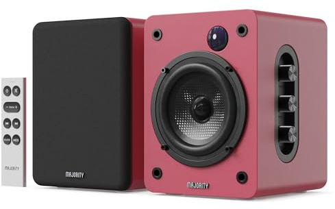 MAJORITY D50X Altavoces Activos 2.0 de 60W para PC | Altavoces HiFi de estantería con Bluetooth 5.3, HDMI ARC y AUX | Monitores de Estudio con chasis de Fibra de Carbono (Marrón)