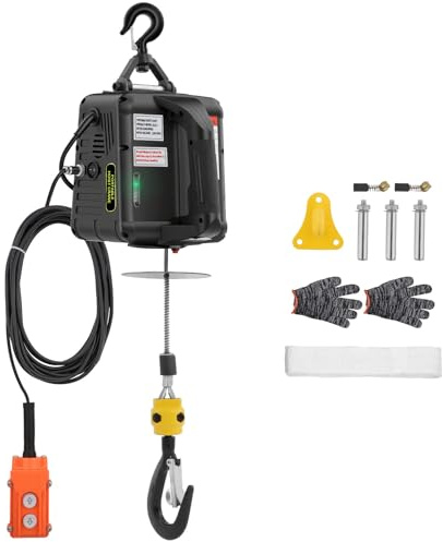 2-in-1 Elektrische Seilwinde 500 kg Tragfähigkeit, 1500W 220V, Elektrischer Seilhebezeug 4 m/min Hubgeschwindigkeit, hochfester verzinkter Stahlseil 7 m Hubhöhe, für Garagen, Lagerhäuser, Fabriken