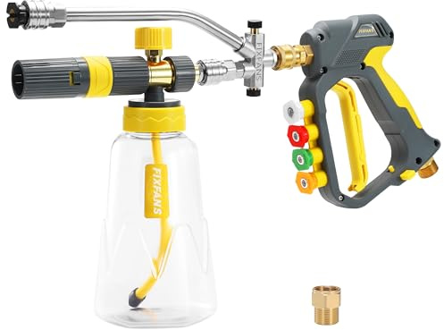 FIXFANS Foam Cannon Gun Dual Connector Accessory for Pressure Washer, Double Tip Attachment Soap Cannon with Power Washer Short Gun, Car Wash Foam Gun Kit, 1/4 Quick Connect, 5 Nozzle Tips