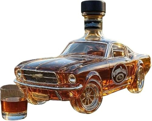 Glasflasche Kraftfahrzeug Whisky Dekanter, Glas Kraftfahrzeug Whisky Weinflasche, Lustige GeträNkeflasche Für Champagner, Kreative leere Weinflaschen zur Aufbewahrung von Spirituosen (C)