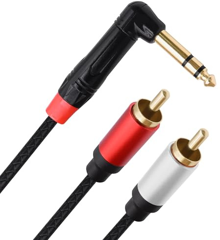 YARCHONN 1/4 6.35mm TRS to 2 RCA Audio Cable Adapter Stereo Y Splitter Cable Right Angle 6.35mm to Dual RCA Male Jack Cord for CD/DVDs Speakers Amplifiers-0.5M/1.64FT