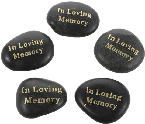 ANDRESLAD 5 Pièces Pierres de Mémoire Naturelles Gravées Galets Funéraires pour Jardin et Tombe Souvenirs Commémoratifs Personnalisés pour Anniversaire de Décès Accessoires Funéraires