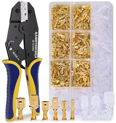 haisstronica Spade Connector Crimper Kit with 360PCS Open Barrel Terminals, Ratcheting AWG 22–10 Crimping Tool for 2.8/4.8/6.3mm Male and Female Quick Disconnect Wiring
