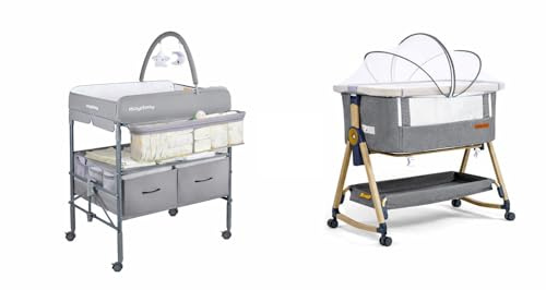 Maydolly Wickeltisch mit Stauraum + Babybett/Beistellbett – Spar-Set für Neugeborene