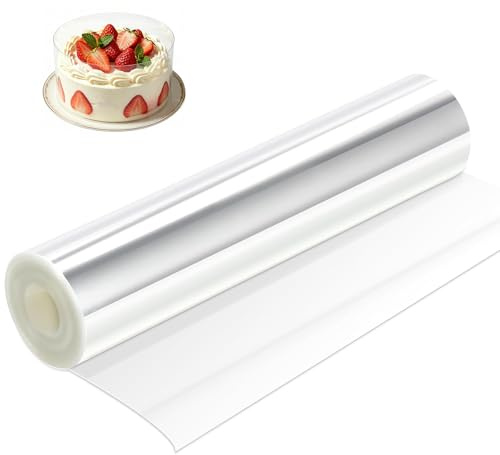 Tortenrandfolie 20 cm Hoch, Transparente Acetatfolie(10m Rolle) | Wiederverwendbar für Hohe Mousse-Kuchen, Dessertringe, Schokoladenkreationen und Cremetorten (10m Rolle)