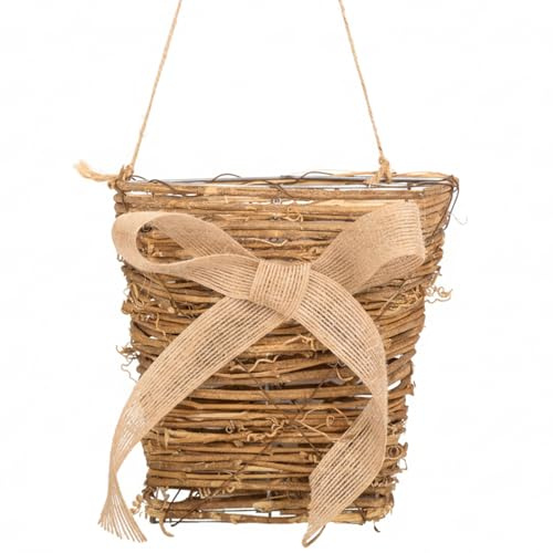 Cesto da appendere per porta d'ingresso, cesto da appendere in vimini con fiocco in tela, cestini da parete rattan rustico rustico per fiori e portaoggetti, porta d'ingresso