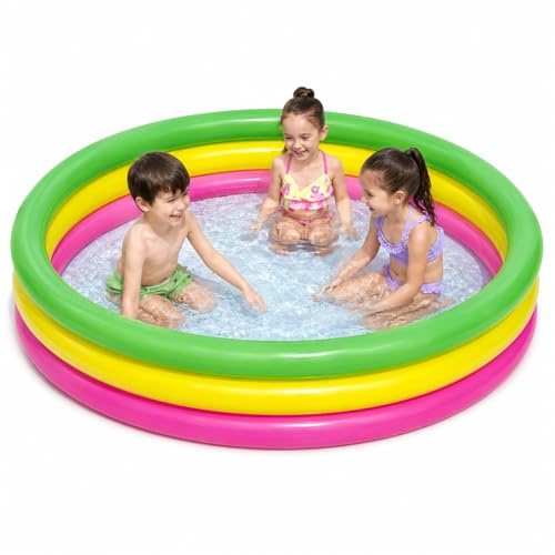 Piscina Gonfiabile Bambini 2+ BASE IMBOTTITA (1,52 mt x 30 cm) - RESISTENTE RAGGI SOLARE - Piscinetta Colorata a 3 Anelli per Giardino, Terrazzo, Estate e Giochi d’Acqua - Facile Montaggio