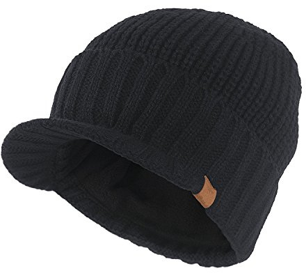 Kuyou Gorro de punto con visera, para hombre, de invierno, Negro , Talla única