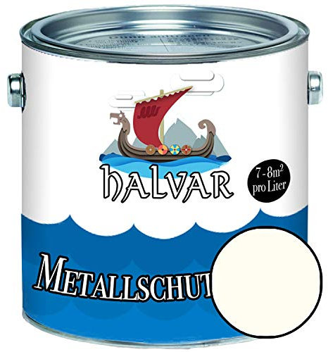 Halvar Metallschutzlack MATT Weiß/Grau/Schwarz RAL 9001-9018 Metallfarbe besonders robuster Kunstharzlack Wetterbeständig & perfekter Langzeitschutz Metall (2,5 L, RAL 9001 Cremeweiß)