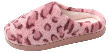 JOMIX Zapatillas Casa Mujer con Estampado de Leopardo Calientes Pantuflas Peluche Felpa Suave Cómoda Invierno