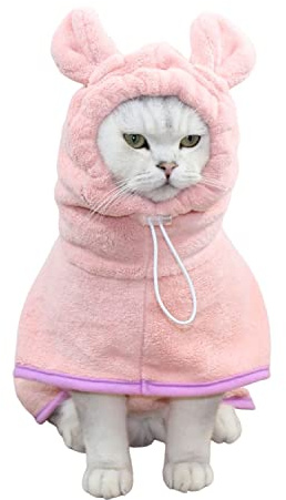 BT Bear Hundebademantel, super saugfähig, schnell trocknend, Mikrofaser-Mantel, Kapuzenbadetuch für Welpen, kleine Hunde, Katzen (S, Rosa)