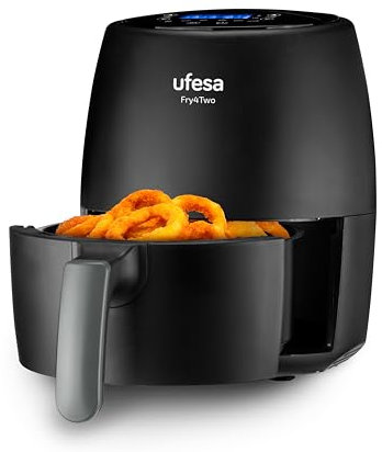Ufesa Fry4two Freidora de Aire sin Aceite de 2L, 6 Programas, 1200W, Temporizador, Temperatura 80ºC - 200ºC, Sin BPA, Cubeta y Bandeja Anti-Adherentes, Cuerpo/Asa Tacto Frío, Negra