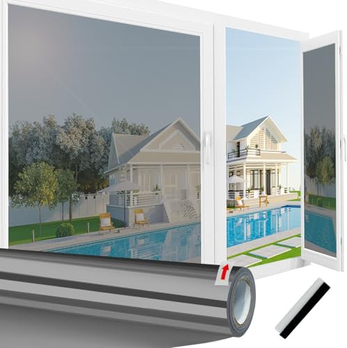 Linarun Reflective Window Film Privacy 90x400 One Way Window Film Mirror Window Tint Film Home Anti Glare UV Film for Sun Blocker Heat Reducing, Black Silver