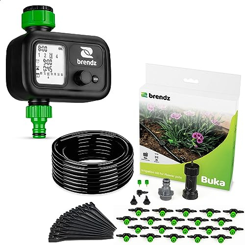 Brendz Valera & Buka Système d'irrigation facile à configurer, jusqu'à 4 programmes, affichage LCD, arrosage des plantes avec ordinateur d'irrigation, arrosage automatique