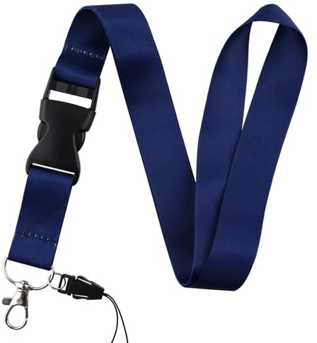 juanooo Navy Blue Neck Lanyard for Keys & ID Card Holder Cool Flat Key Lanyard for Men Women Teachers Staff for ID Badges Plain Breakaway Badge Keychain Lanyard Strap