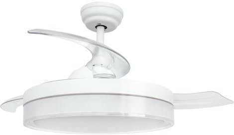 Jocca - Ventilador Techo con Luz LED Regulable| Ventilador Aspas Retráctil| Mando a Distancia| Temporizador| Función Verano e Invierno| Blanco