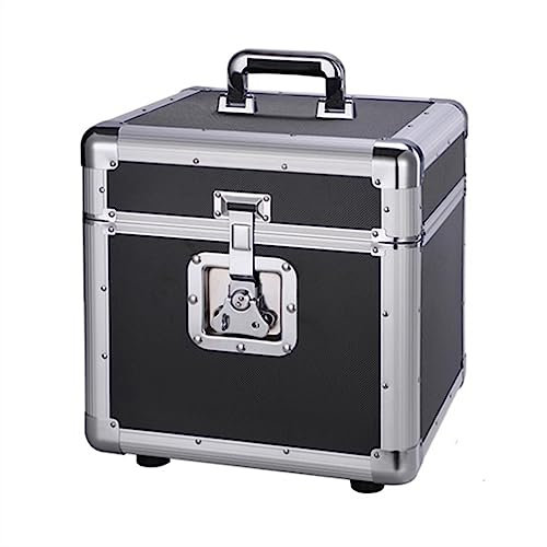 Schallplattenaufbewahrung Schallplatten-Aufbewahrungsbox mit Schloss, stabiler Schallplatten-Sammel- und Organizer mit Rahmen aus Aluminiumlegierung, abnehmbarer Abdeckung, for 10-Zoll- und 12-Zoll-Sc