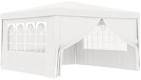 Gecheer Cenador profesional con paredes, 4 x 4 m, color blanco, 90 g/m², cenador de exterior, toldo, pérgola con tela, pabellón de jardín, carpa para fiestas, cenador para barbacoa, A48525