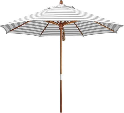 Gestreifter Terrassenschirm für den Außenbereich, 2,7 m, Gartenschirm, wasserdicht, Sonnenschutz, faltbarer Holz-Sonnenschirm für Balkon, Deck, Terrasse, Strandschirm (Größe: 270 cm, Farbe: Grau)