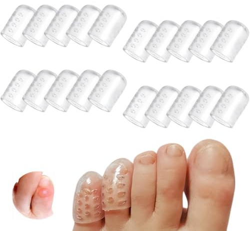 QIRUIRED 20 Stück Silikon Zehenkappen – Weiches Gel für Blasen & Hühneraugen Transparente Zehenschoner Atmungsaktive Silikonkappen Schmerzlinderung & Komfort – Für Damen & Herren