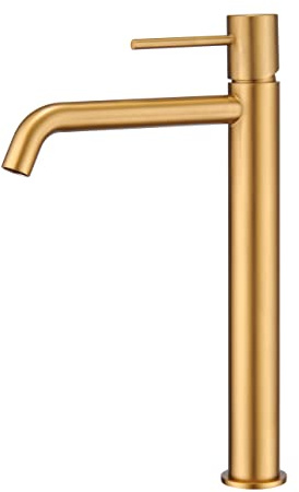 GALYON IMEX Grifo Monomando de Lavabo Alto, Serie Monza BDM039-3, Cartucho Cerámico Ø26 mm, Flexos 3/8 (oro cepillado)