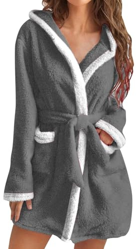 Robe de chambre chaude et confortable pour femme - Robe de chambre courte moelleuse à capuche en polaire - Peignoir en éponge - Vêtement de nuit pour l'hiver - Vêtements de nuit chauds pour femme,