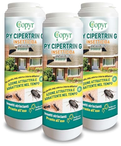 Copyr PY Cipertrin G Antax Plus - Insetticida Microgranulare Pronto all'Uso contro Formiche e Altri Insetti Striscianti, 500g x 3 Pz, Azione Attrattiva Abbattente, per Giardini Siepi Esterno e Interno