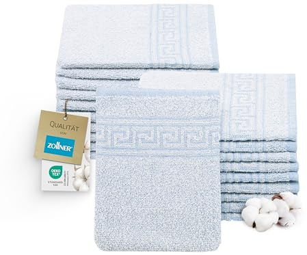 ZOLLNER 20 guanti da bagno - Cotone misto - Manopole blu sensibili sulla pelle e assorbenti - 16x22 cm - lavabile a 95°C - Certificato Oeko Tex®