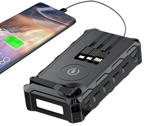 Vattentät bärbar solkraftbank med handkran, 20 000 mAh solenergi bank med 3 kablar, powerbank, LED-ficklampa för campingaktiviteter, inbyggd SOS-larmfunktion och