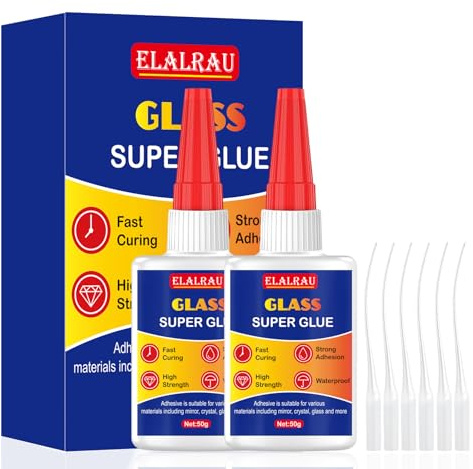 Pegamento Fuerte para Vidrio 50gx2, ELALRAU Adhesivo Instantáneo Ultra Fuerte y Transparente, Super Glue Para Reparar Espejos, Acrílico, Cristal, Manualidades y Más, Impermeable, resistente al calor